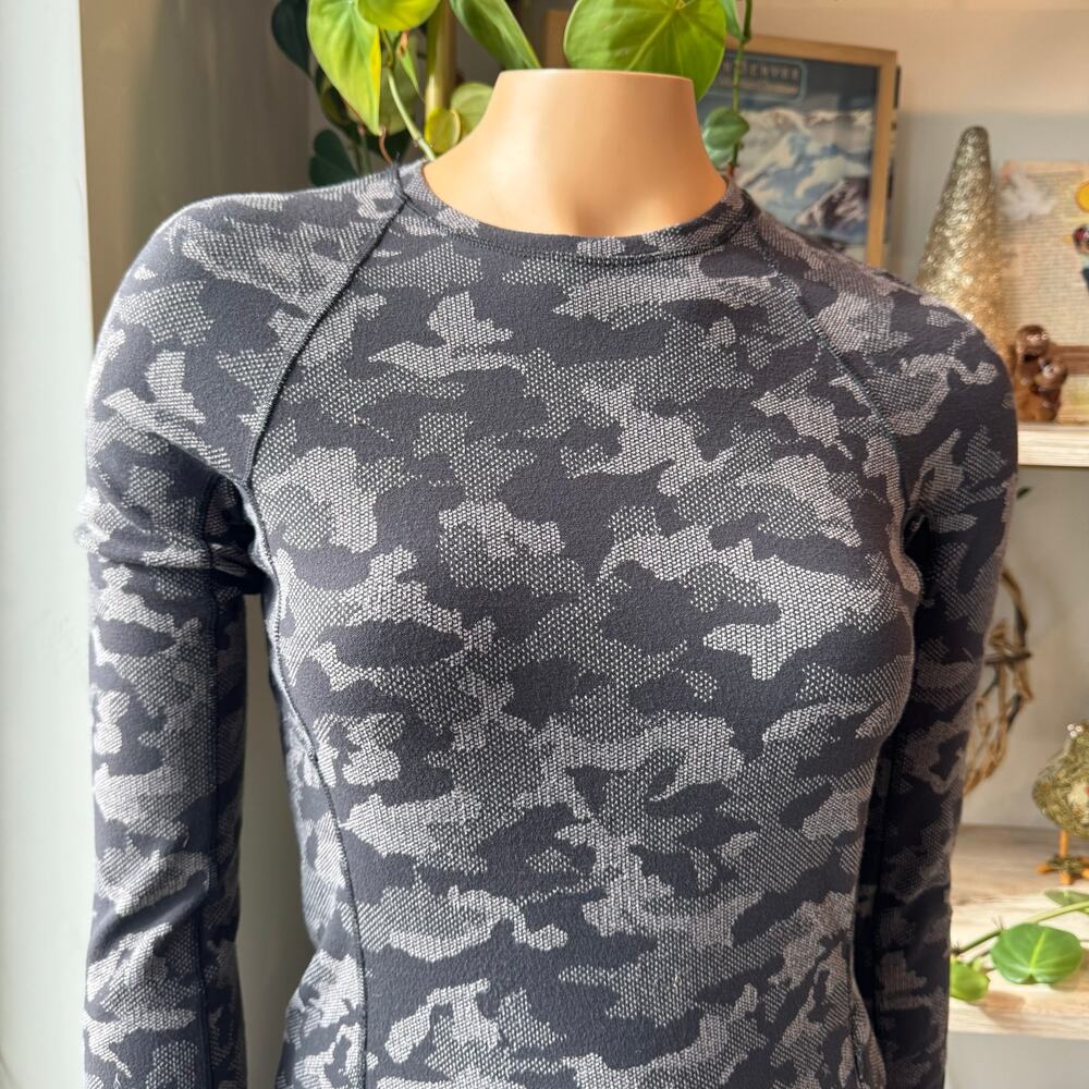 Lululemon Runderful Long Sleeve Incognito Camo HTR Black Rulu Running Top Size 4 - Picture 2 of 14
